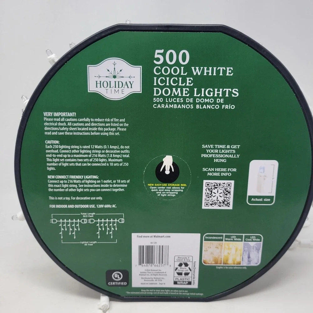Holiday Time 500-Count Cool White LED Dome Icicle Lights with White Wire‎